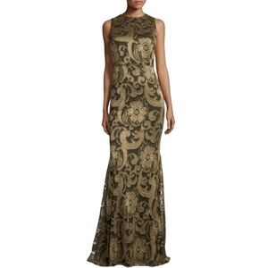 Alice & Olivia Roxie Bronze Black Lace Diamond Back Cut out Gown Event Dress